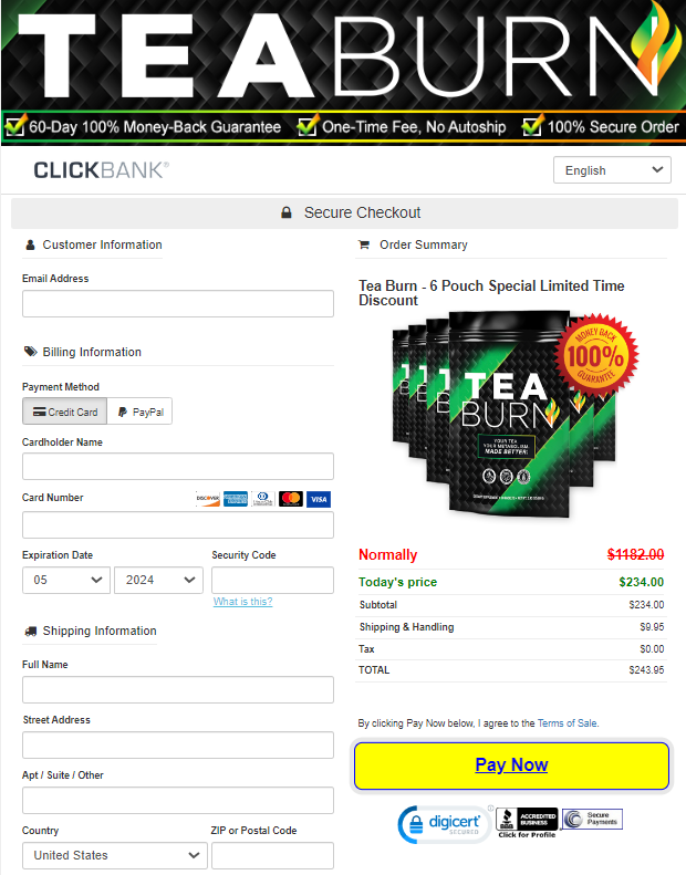 Tea Burn secure checkout page